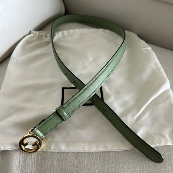 NEW Gucci GREEN Belt Leather GG Gold Sz 75 In 30 main image 3